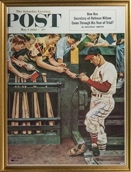 Stan Musial Signed Saturday Evening Post Print Framed (PSA)
